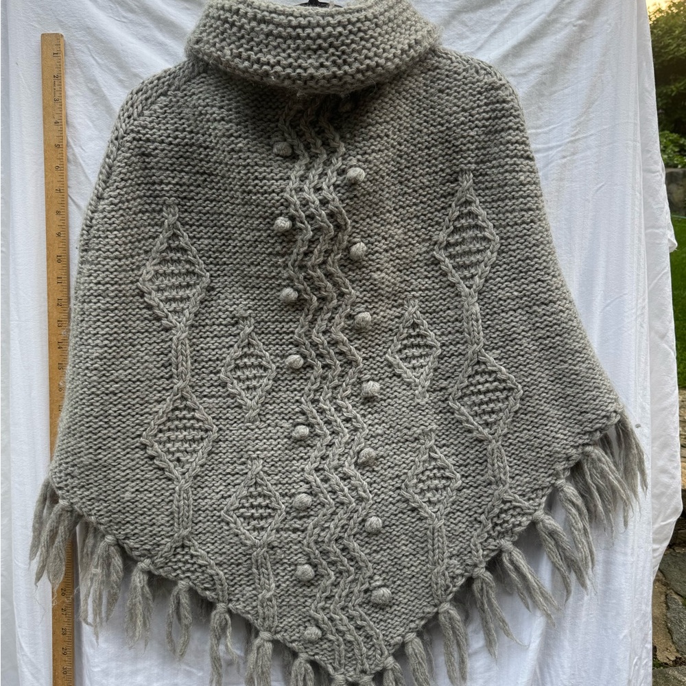 Gray Cable Knit Sweater Poncho